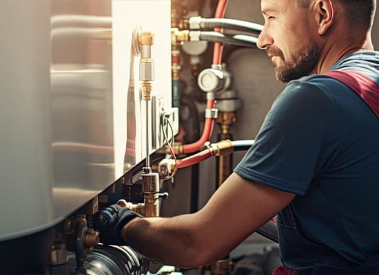 Heizungsinstallateur bei der Arbeit